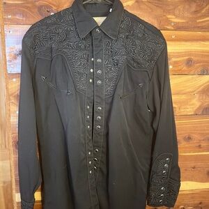 Embroidered Black Western Button-Up
